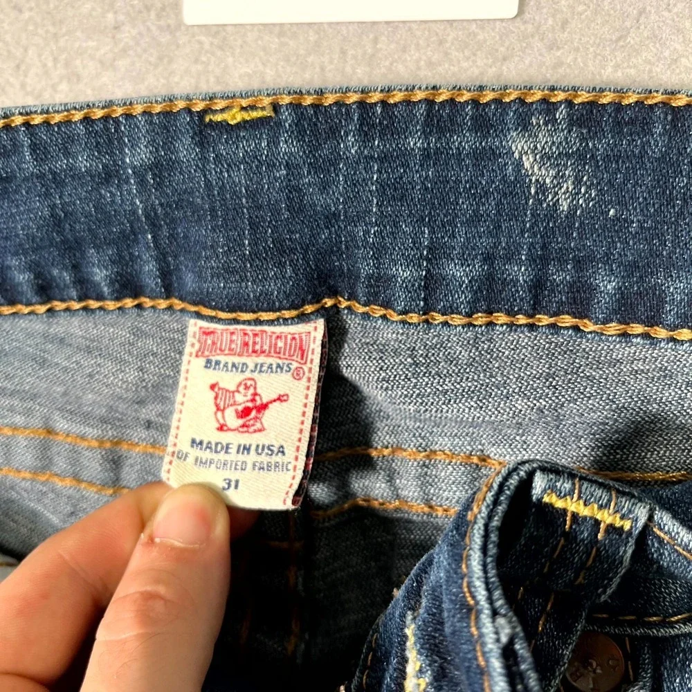 True Religion Johnny Jean Men 31 Blue Denim Stretch Medium Wash Straight Outdoor